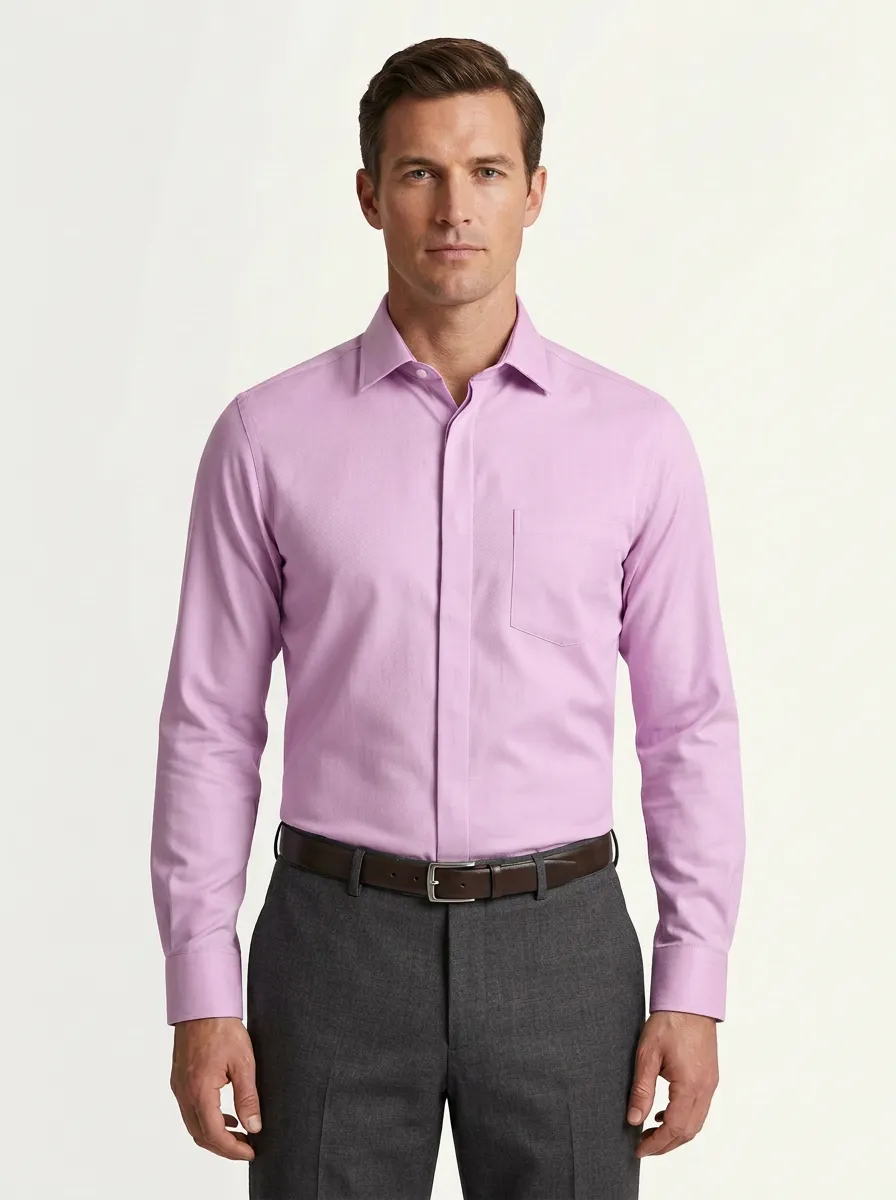 Men's Traditional Long-Sleeve Solid Dress Shirt