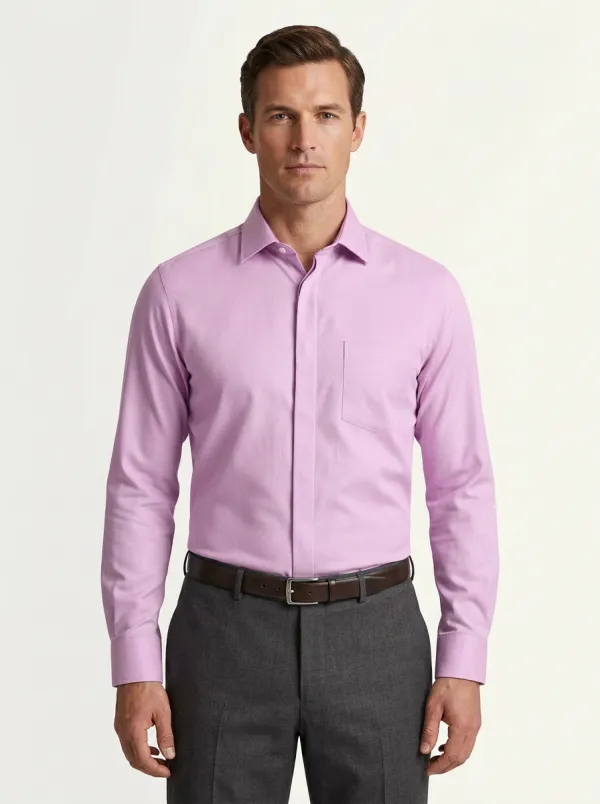 Men's Traditional Long-Sleeve Solid Dress Shirt