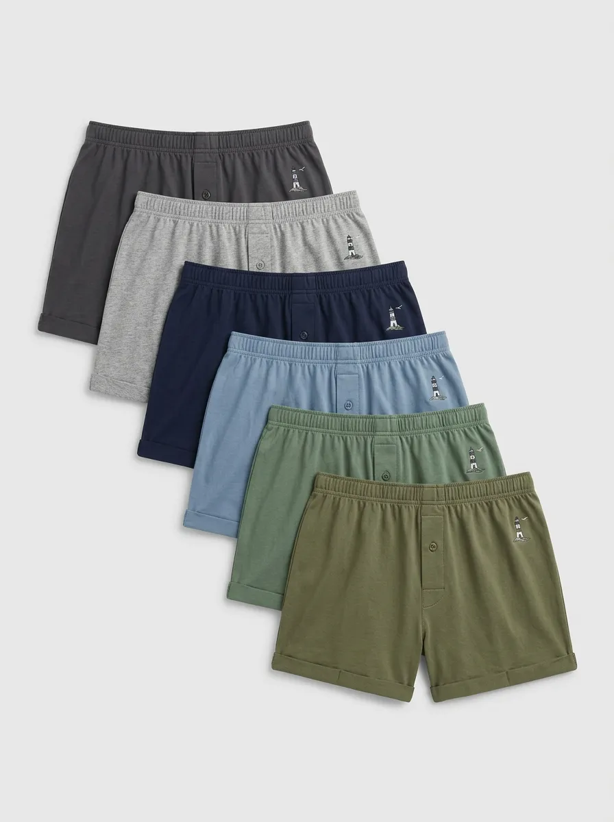 Men's Lighthouse Embroidered Button-Fly Boxer Shorts Set