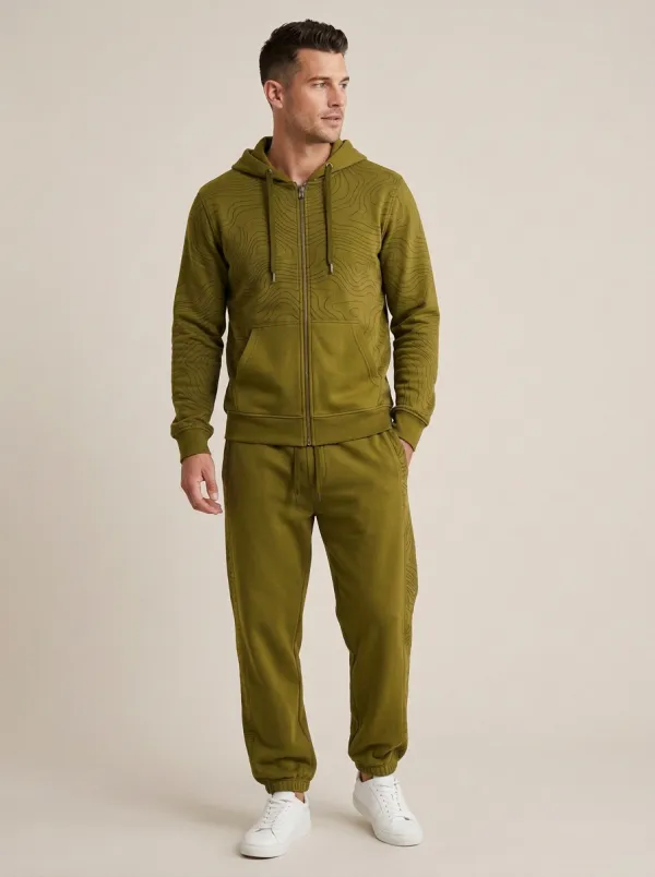 Men's Contemporary Outdoor Adventure Topographic Map Print Jogger Set