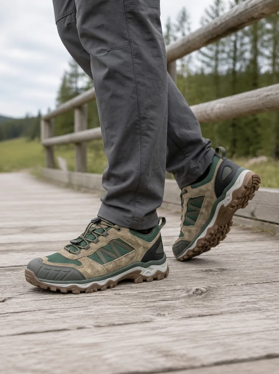 Men's Hiking Outdoor Green Suede Mesh Printed Shoes