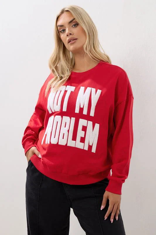 Red 'Not My Problem' Slogan Sweatshirt detail 1