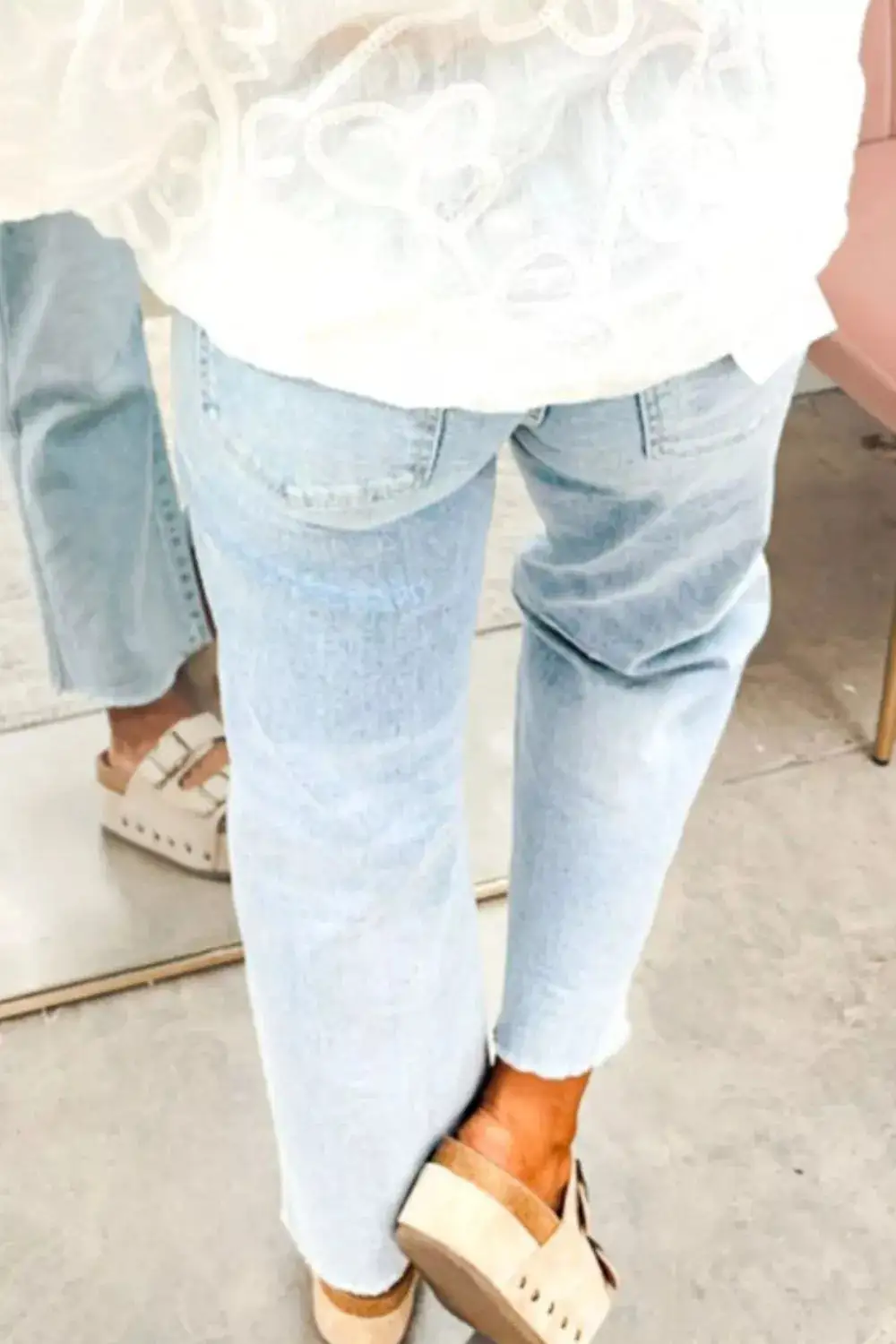 Denim Star Print Cropped Pocketed Jeans