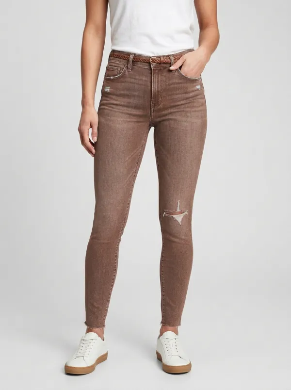 Women's Casual Distressed Blue Denim Slim Jeans