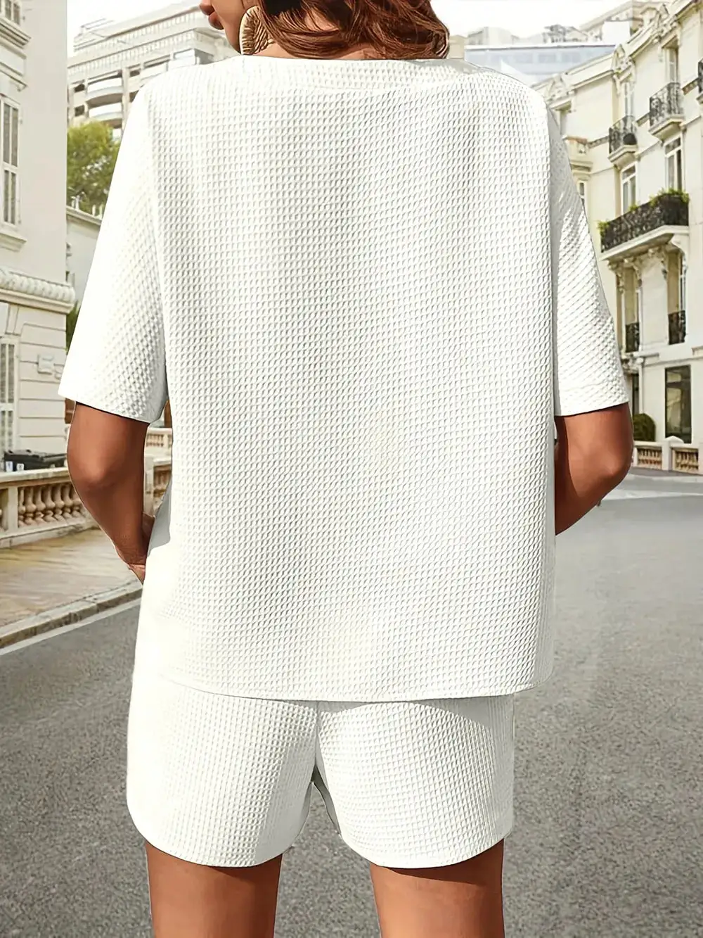 Waffle Knit Half Sleeve Top and Shorts Set