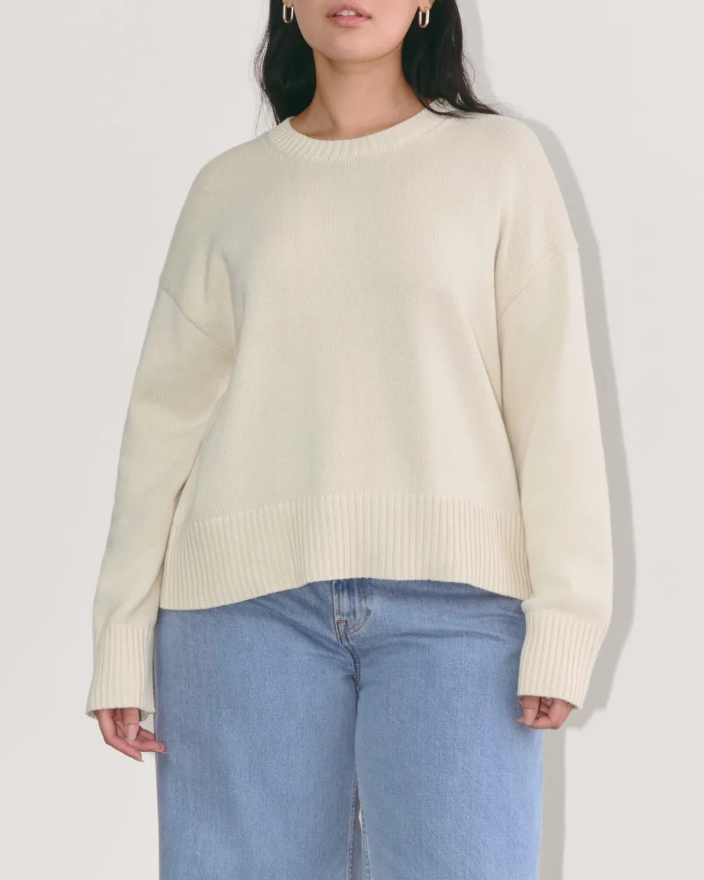 White Boxy Sweater in Everyday Cotton