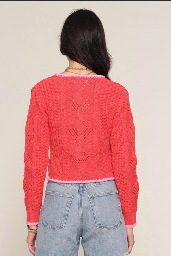 Red Cropped Knit Cardigan