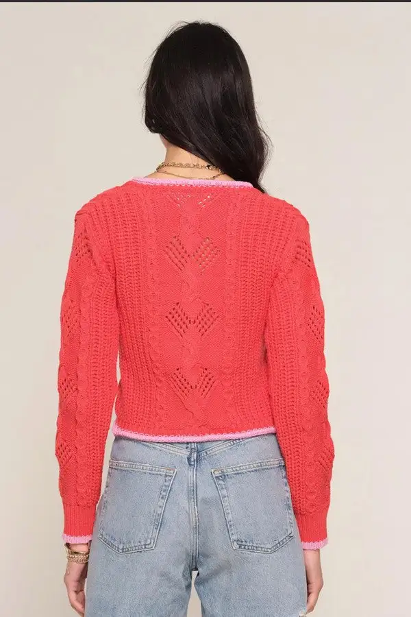 Red Cropped Knit Cardigan