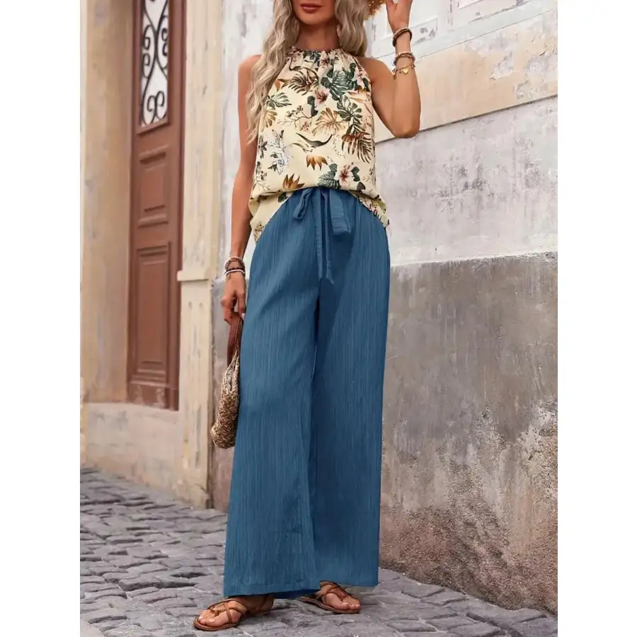 Printed Tank Top and Wide Leg Pants Set