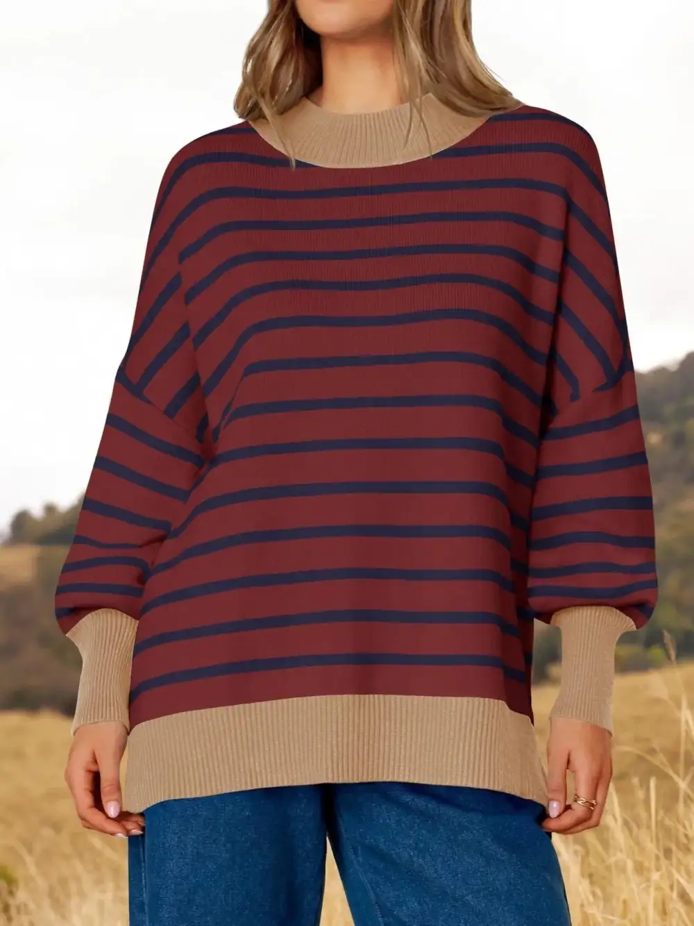 Modern Long Sleeve Round Neck Striped Sweater