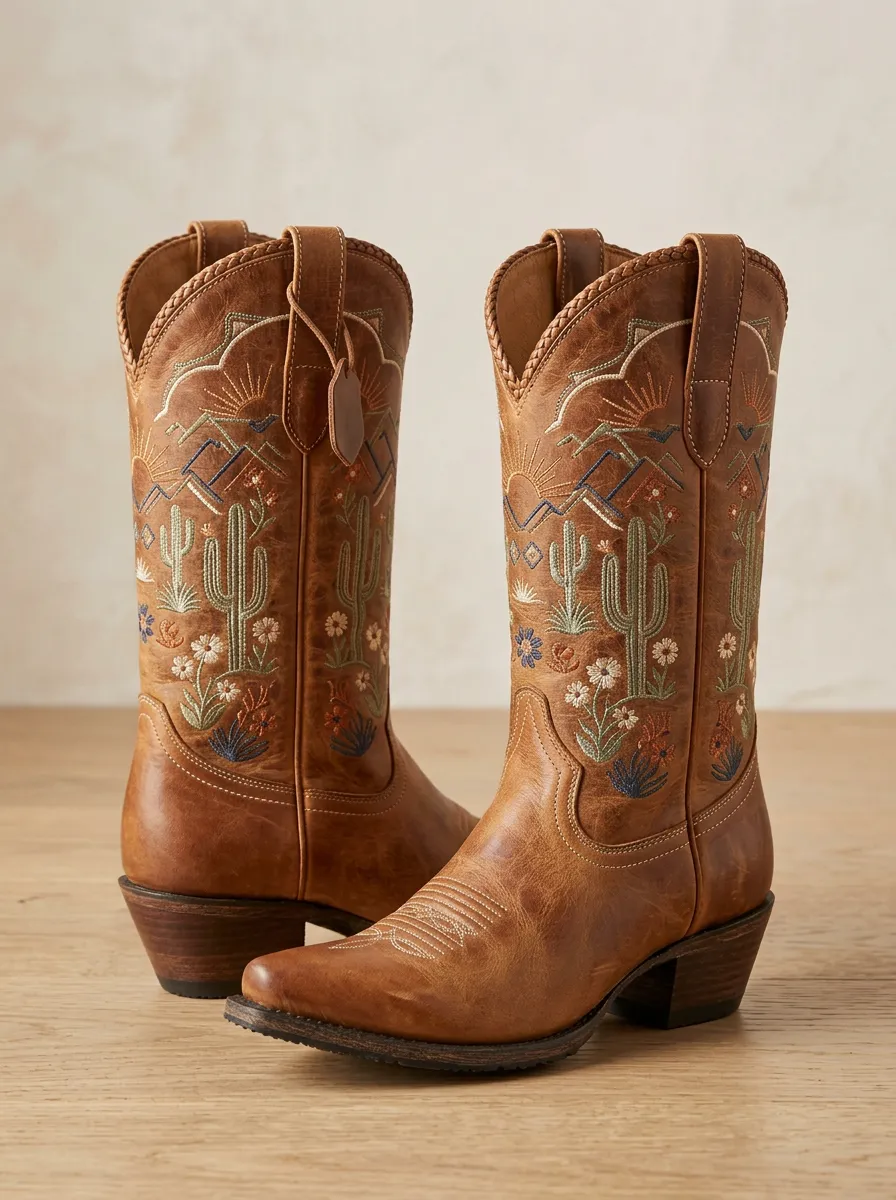 Ranch Cactus Desert Mountain Country Style Unisex Western Cowboy Boots