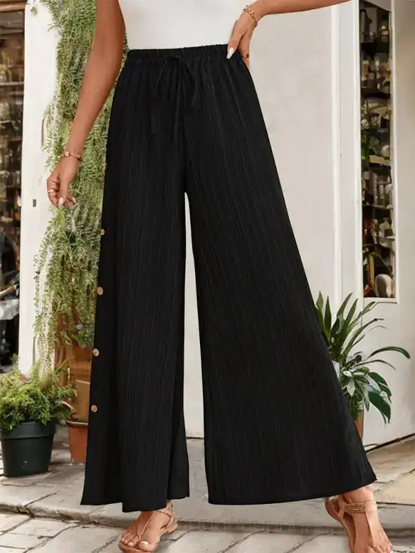 Simple Texture Commuting High Waist Wide Pants