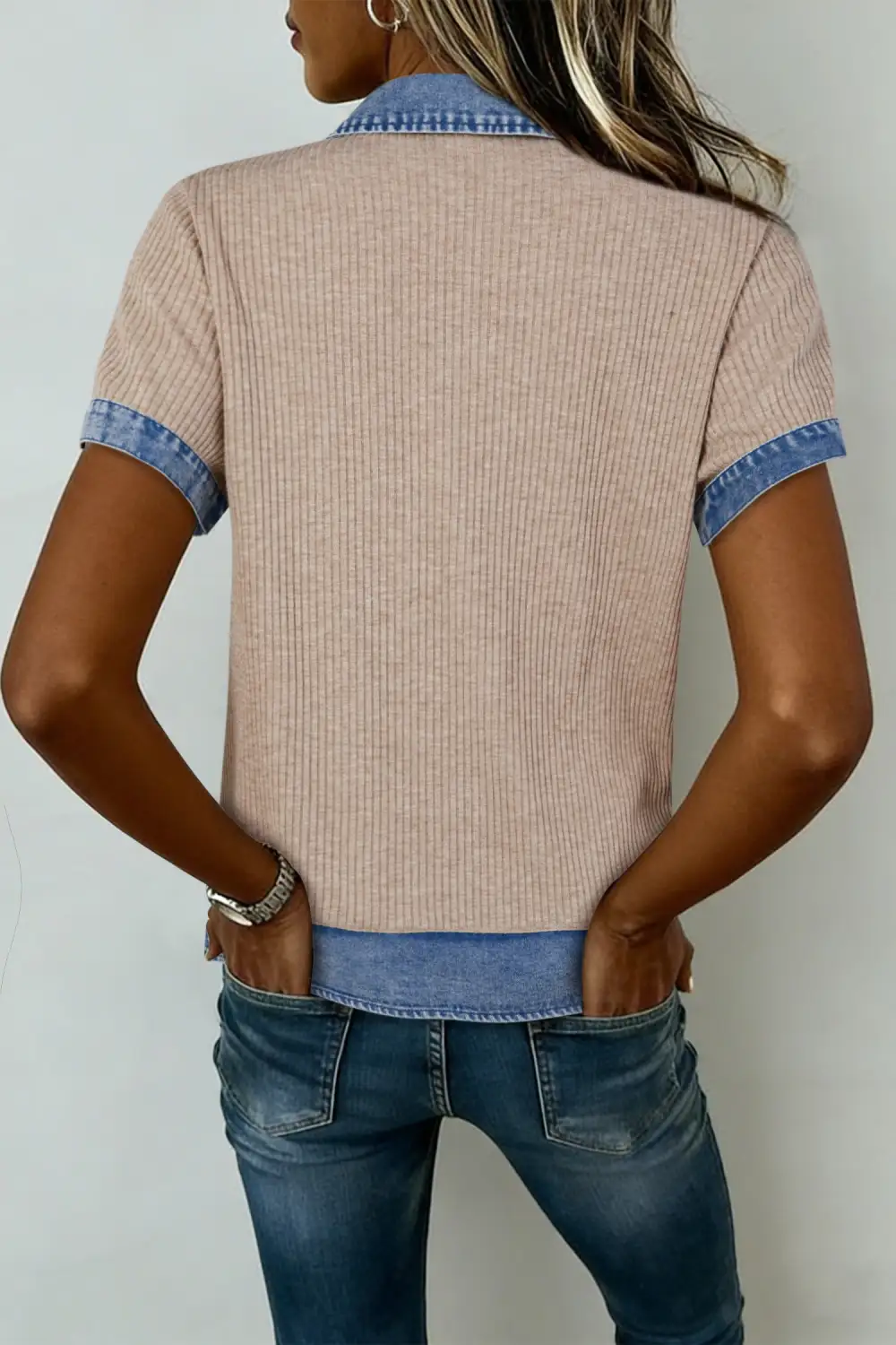 Women's Colorblock Patchwork Denim Top