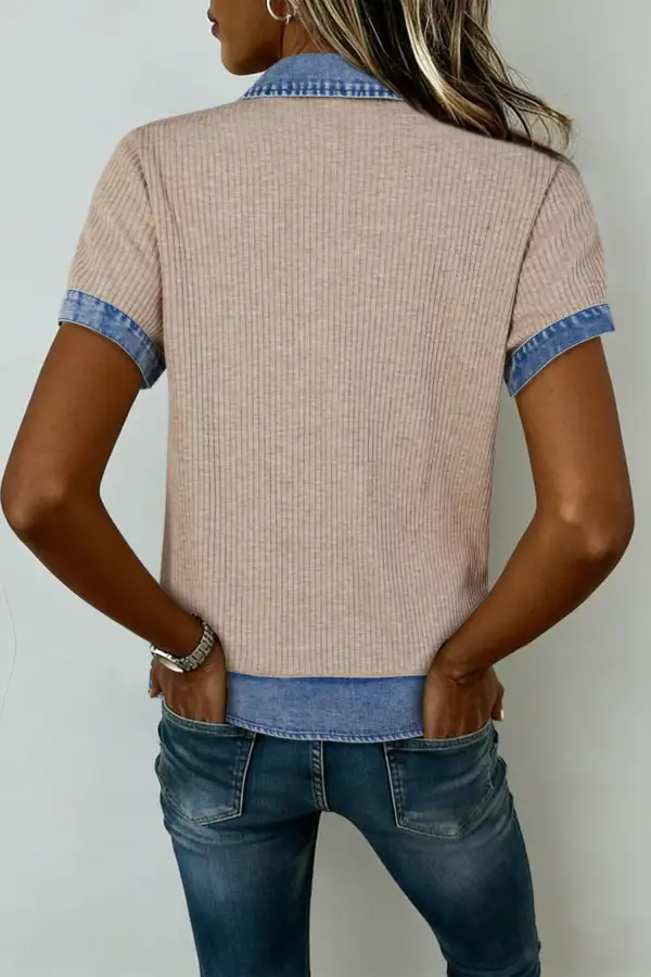 Women's Colorblock Patchwork Denim Top