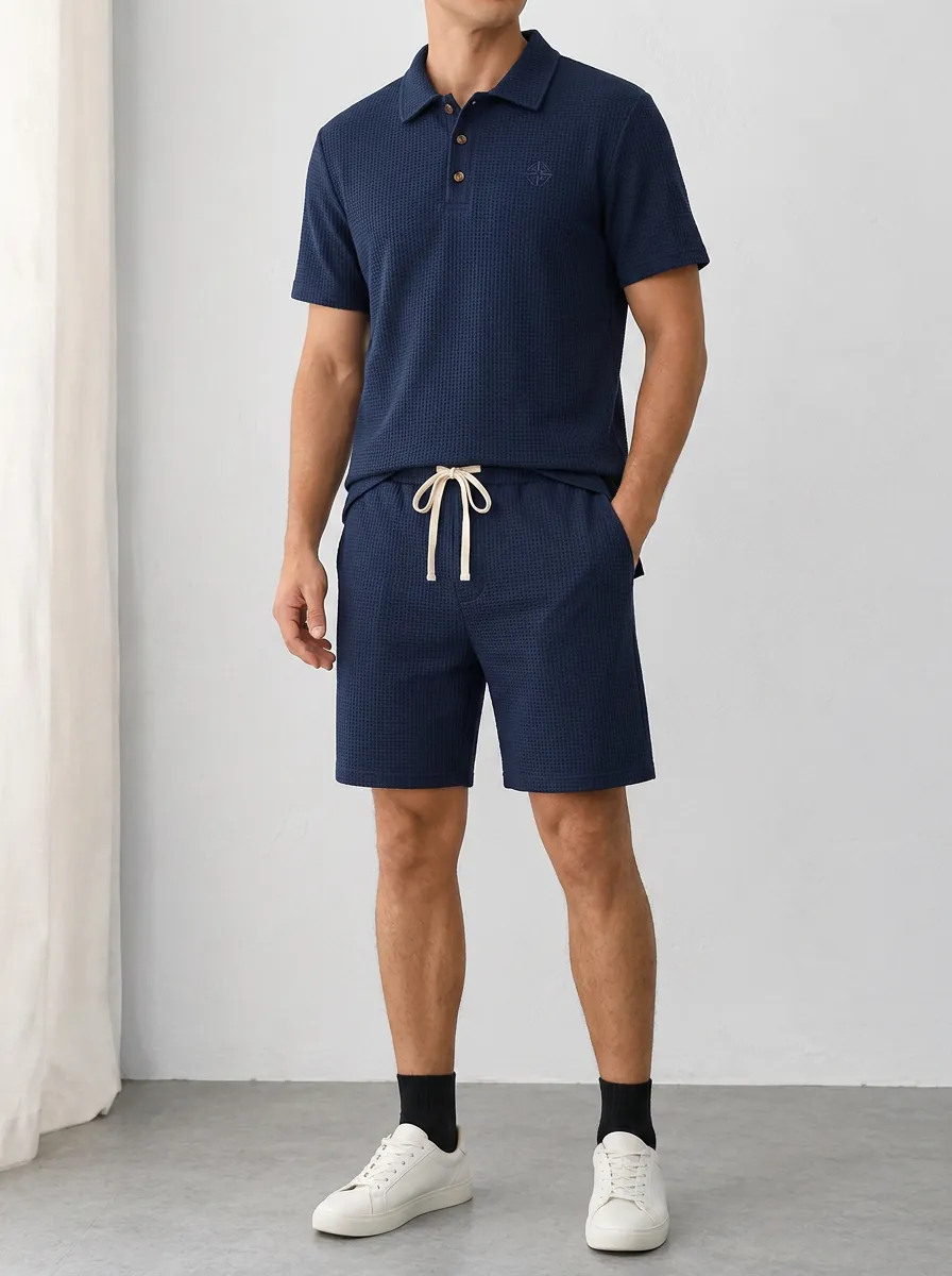 Men's Heritage Waffle Knit Textured Polo Shirt