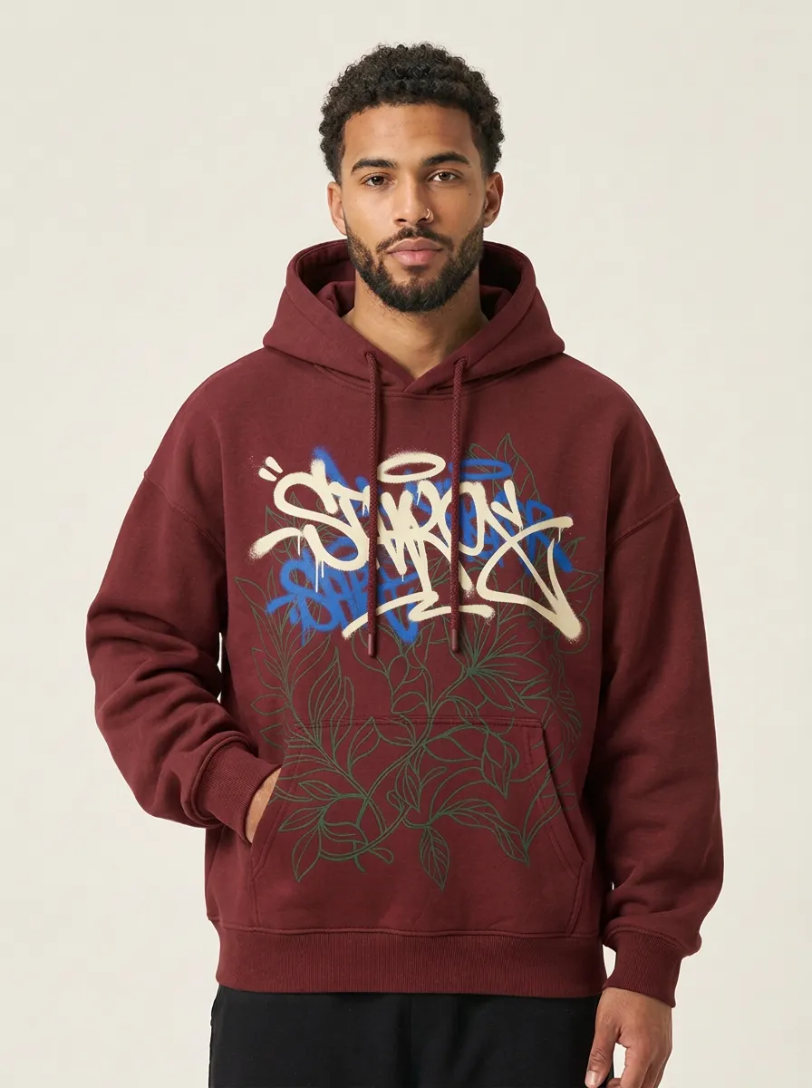 Unisex Streetwear Graffiti Leaf Hoodie
