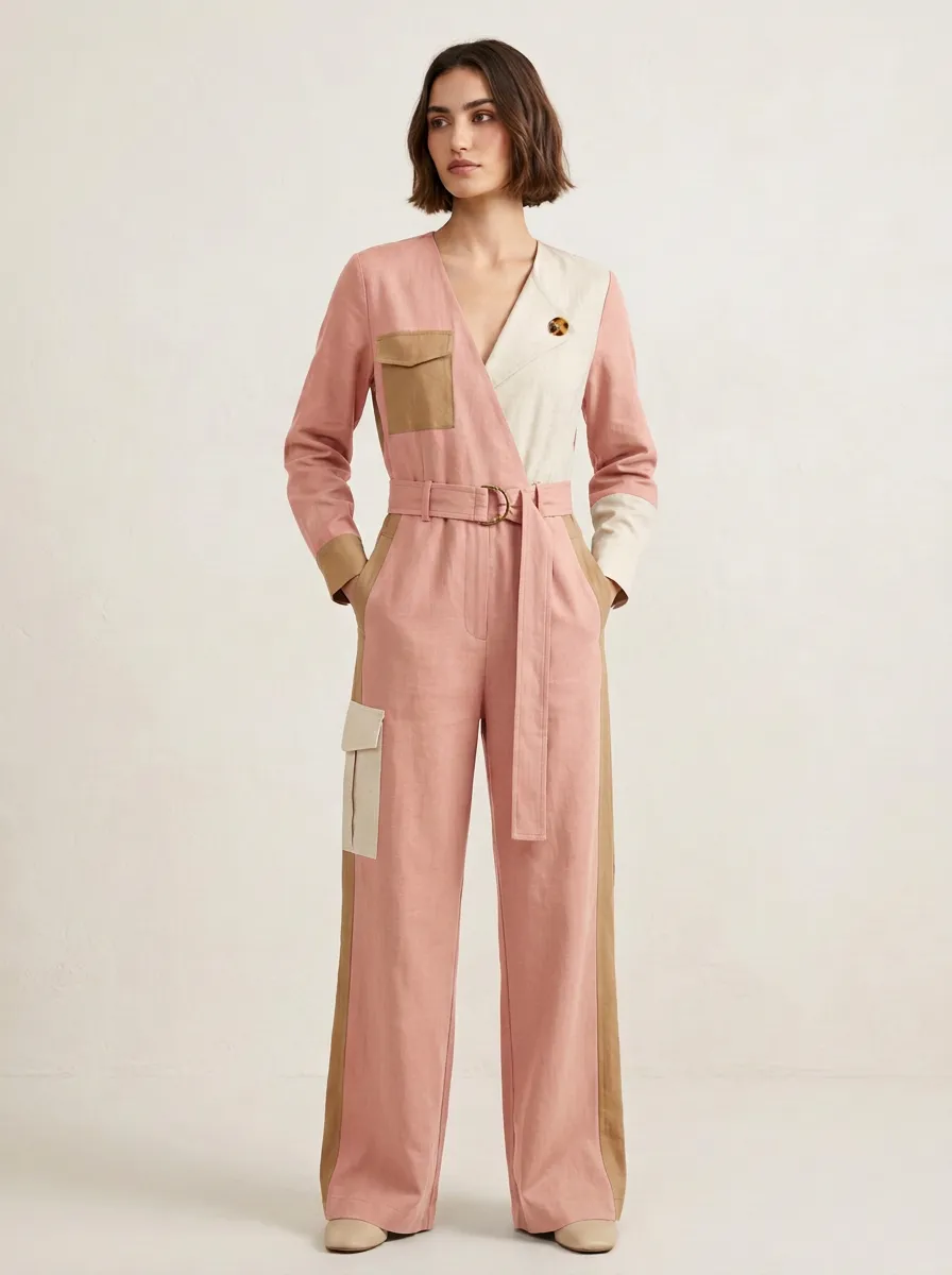 Women's Juniper Utility Patchwork Colorblock Belted Jumpsuit