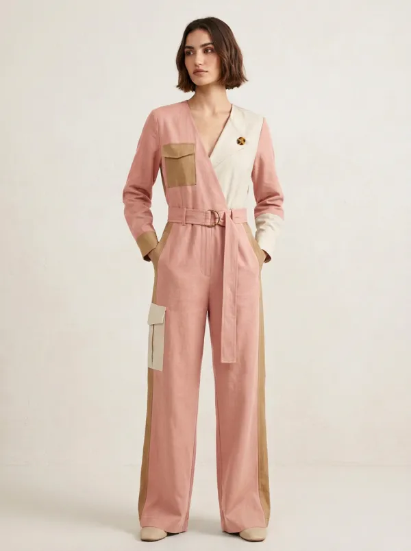 Women's Juniper Utility Patchwork Colorblock Belted Jumpsuit