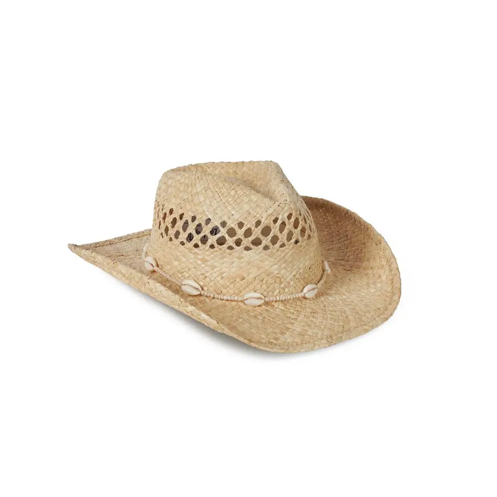 Seashell Bead Raffia Cowboy Hat
