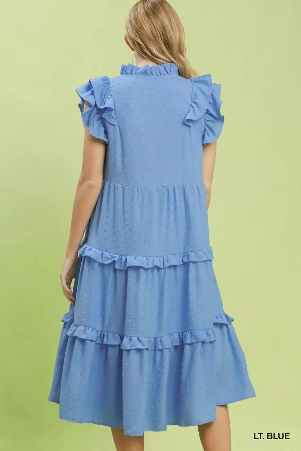 Ruffle Sleeve Tiered Pocketed Midi Dress