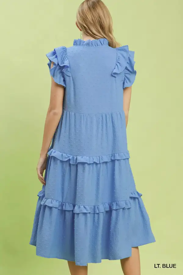 Ruffle Sleeve Tiered Pocketed Midi Dress