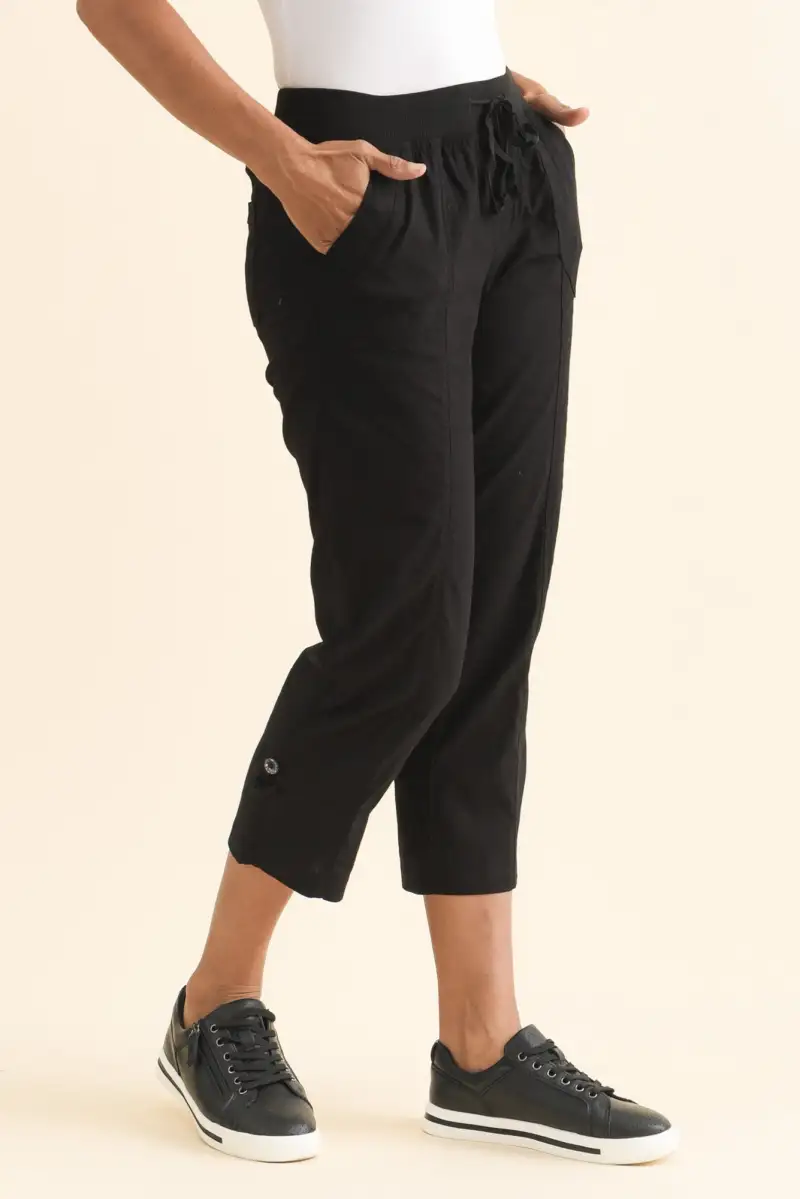 Mid Rise Cargo Pants With Drawstring And Elastic Waist