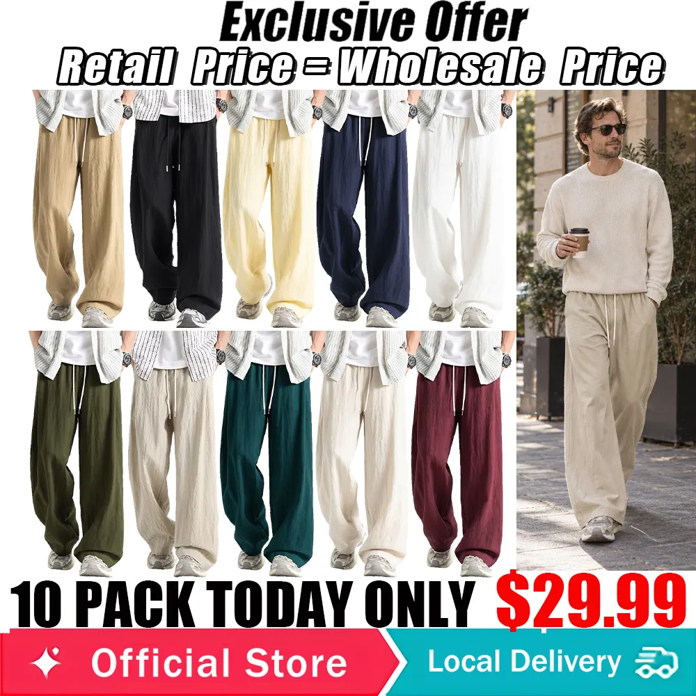 Men's Lightweight Tencel-Linen Summer Casual Trousers – Wide-Leg Straight-Cut Loose-Fit 