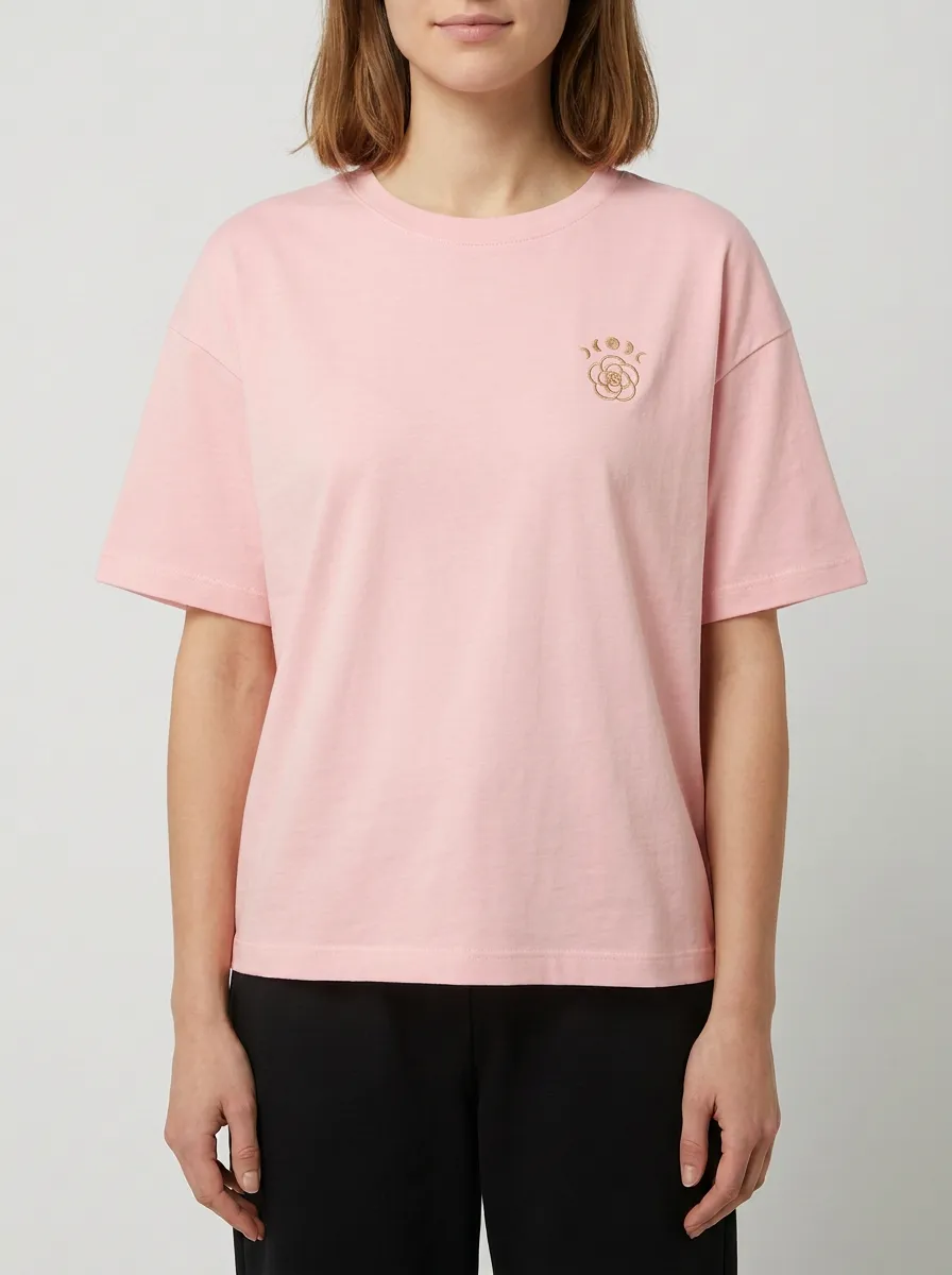 Women's Moon Phase Embroidered Crewneck T-Shirt