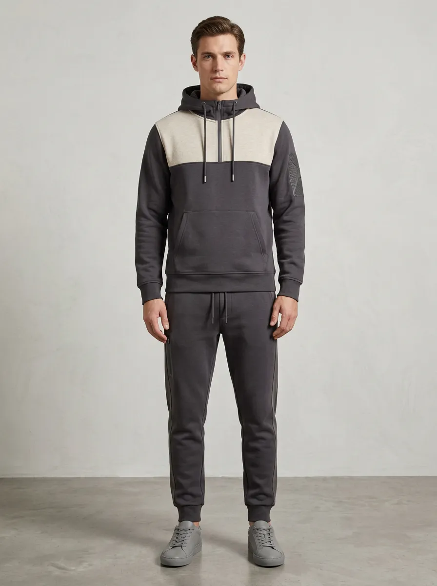 Men's Quarter-Zip Colorblock Sport Inspired Hoodie and Jogger Set
