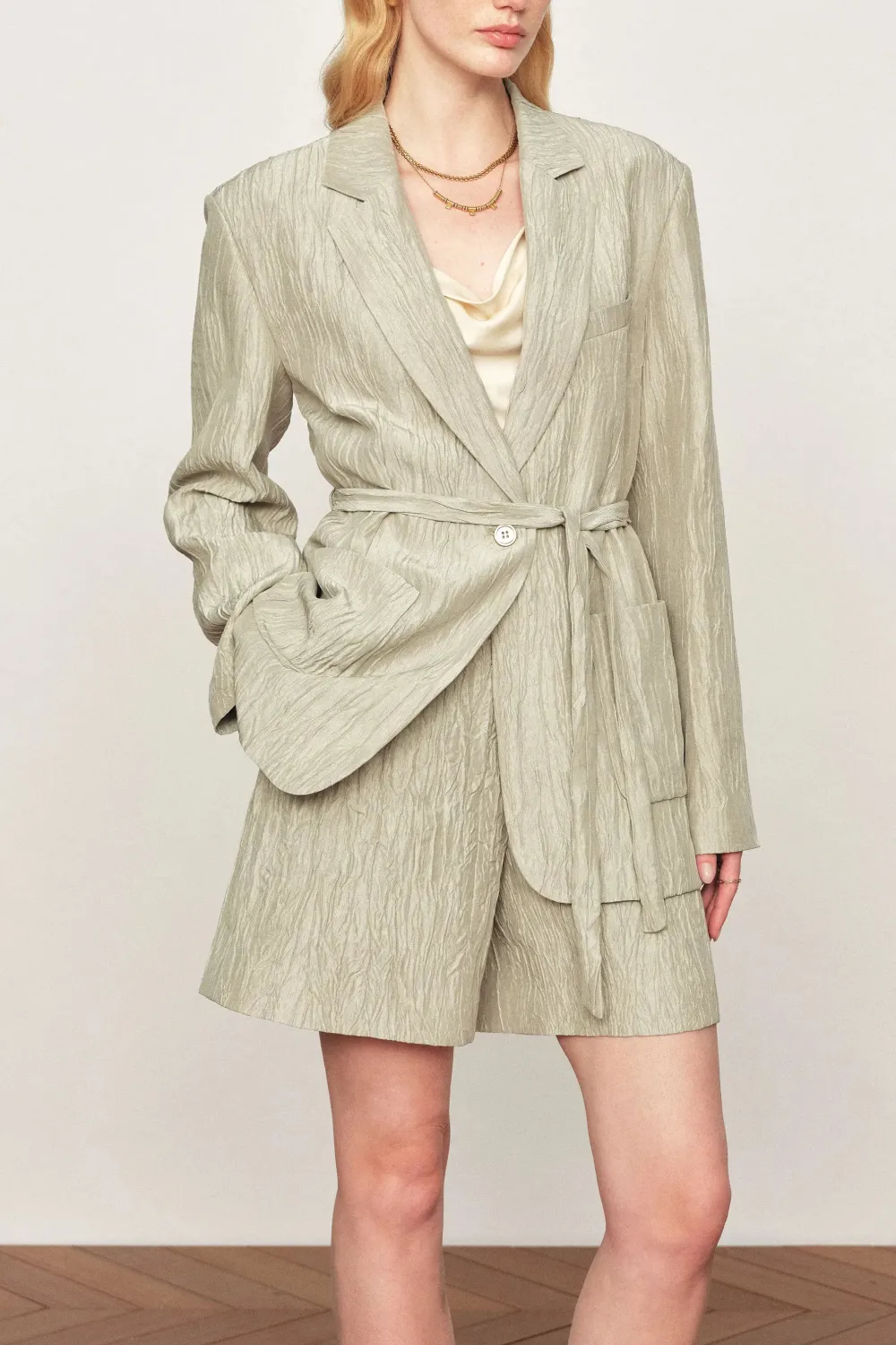 Pleated Texture Utility Blazer