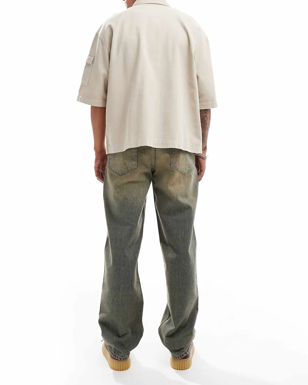 Baggy Jeans With Vintage Brown Tint In Mid Wash Blue