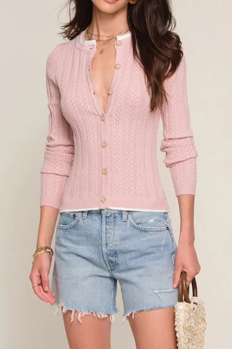 Pink V-Neck Button-Down Cardigan