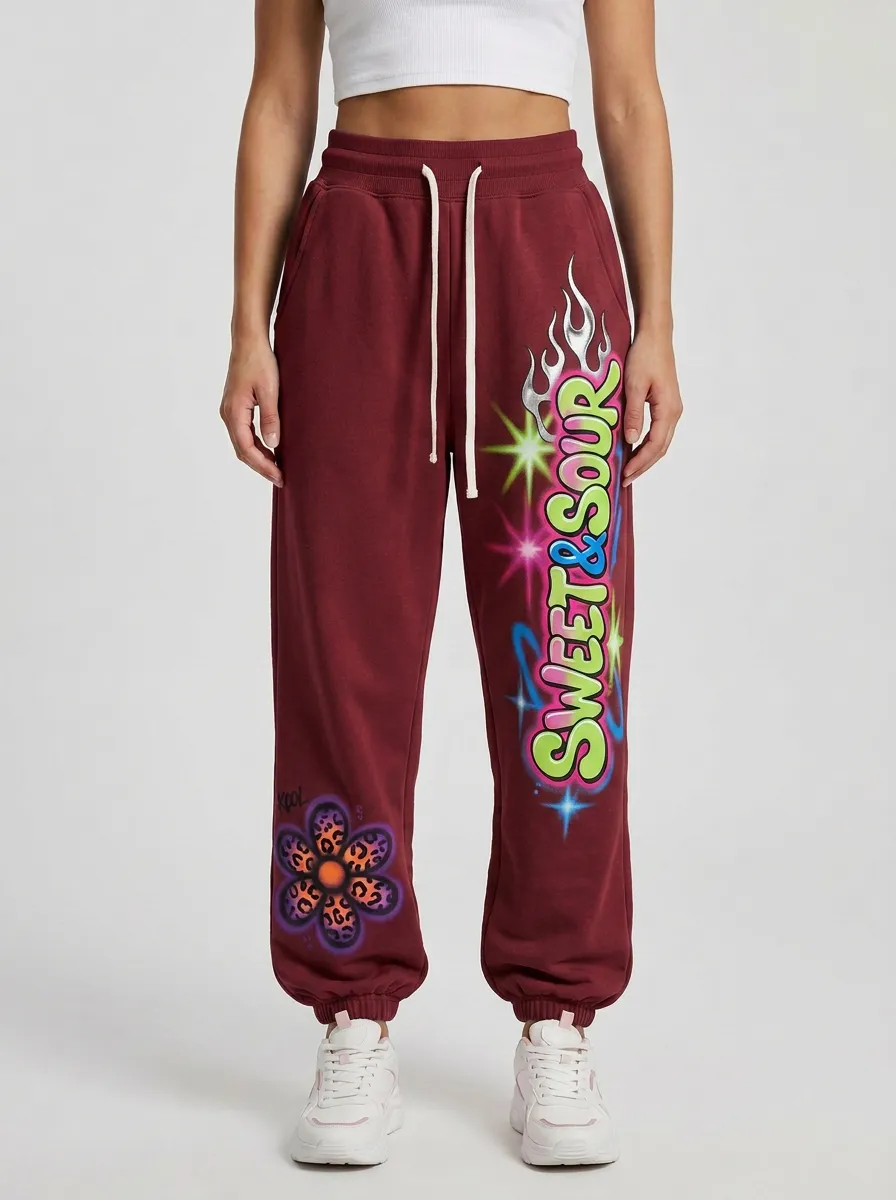 Women's Streetwear Sweet & Sour Flame Flower Printed Joggers