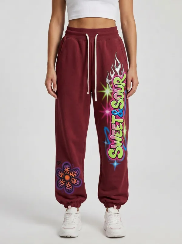 Women's Streetwear Sweet & Sour Flame Flower Printed Joggers