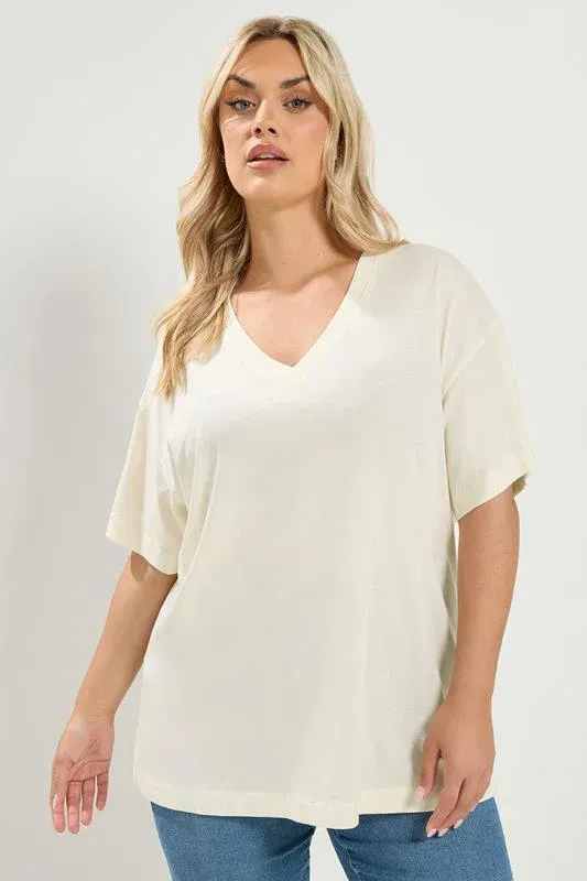 Ivory White V-Neckline Longline T-Shirt