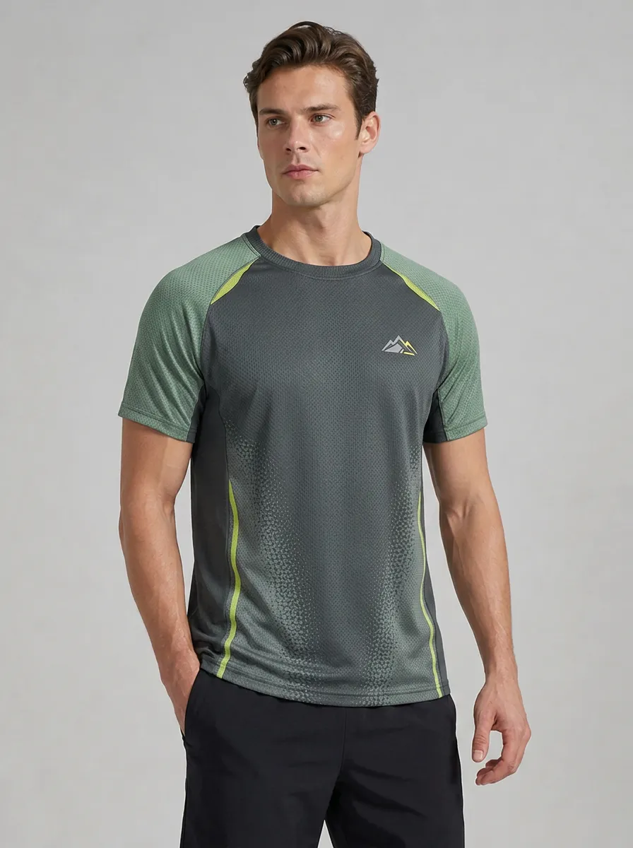 Men's Charcoal and Sage Color-Block Raglan T-Shirt