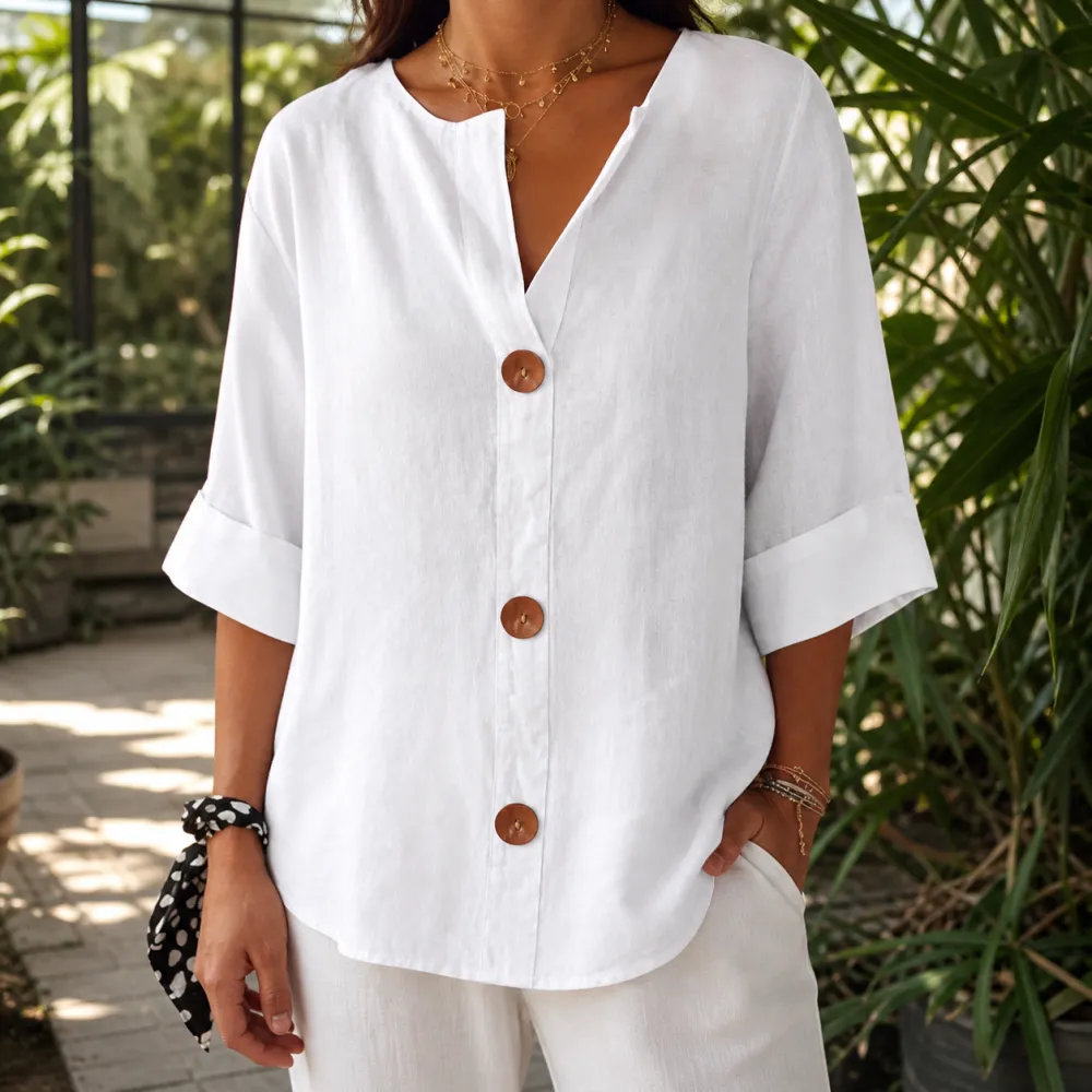 V-Neck Relaxed Split-Neck Blouse