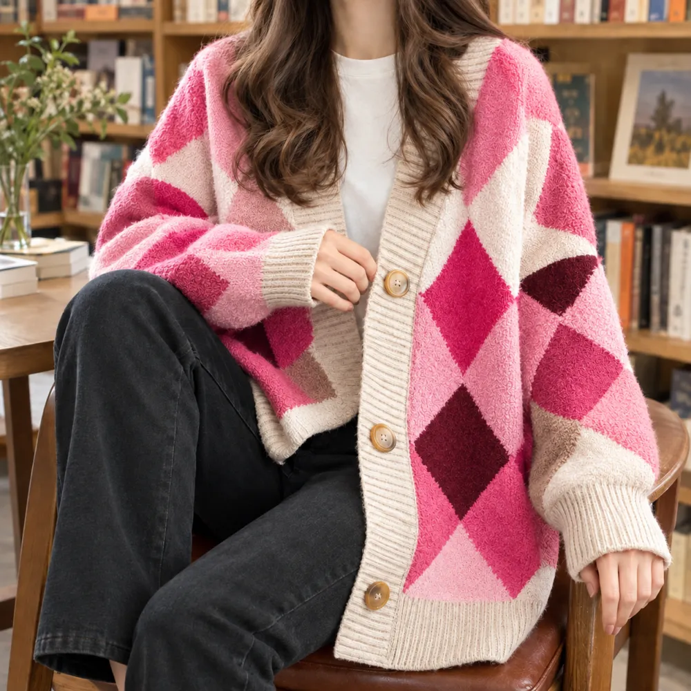 Argyle Soft Knit Cardigan