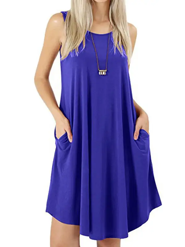 Relaxed Pocket Sleeveless Solid Color Spaghetti Neck Mini Dress