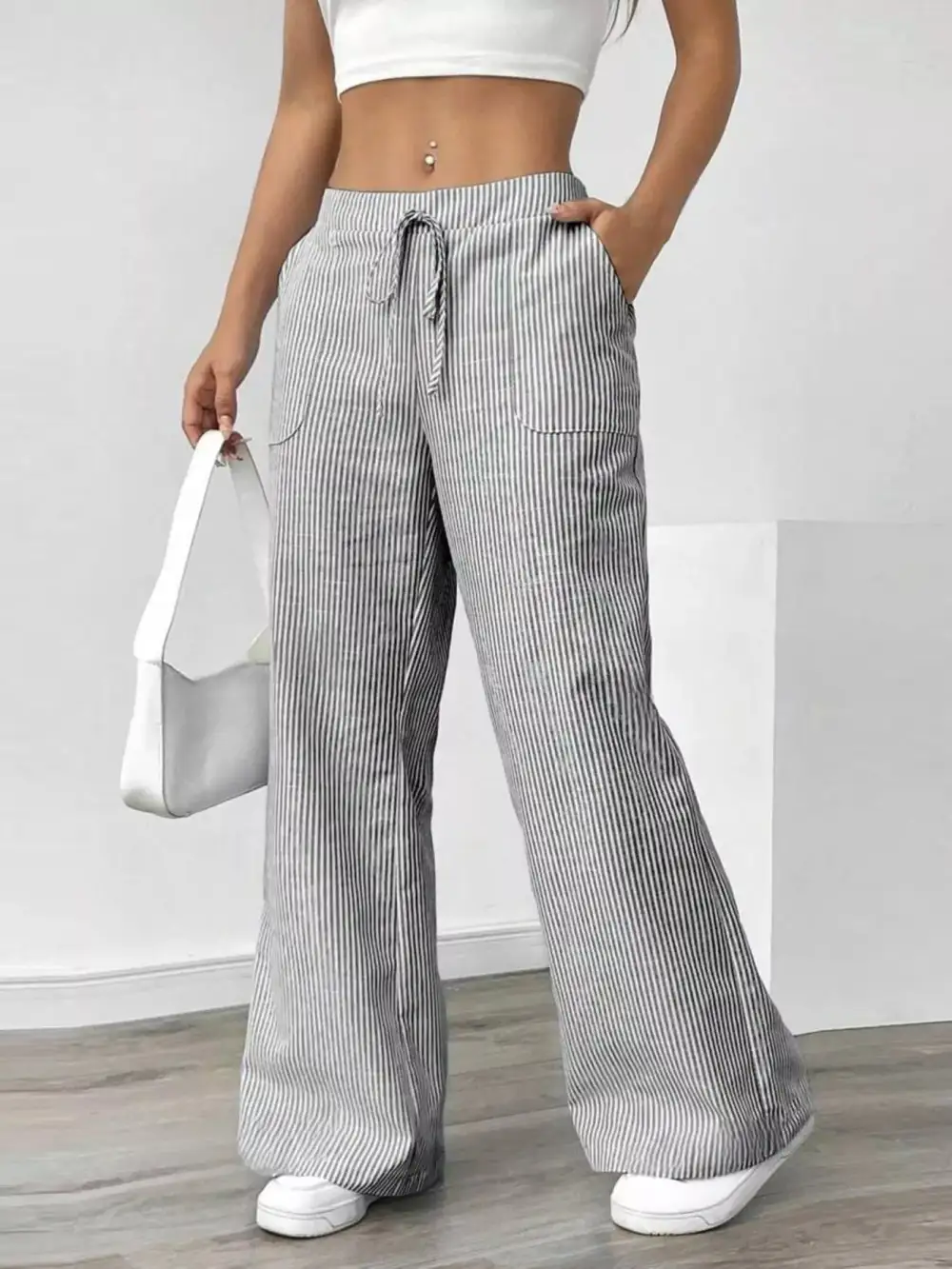 Polished Striped Wide Leg Pants