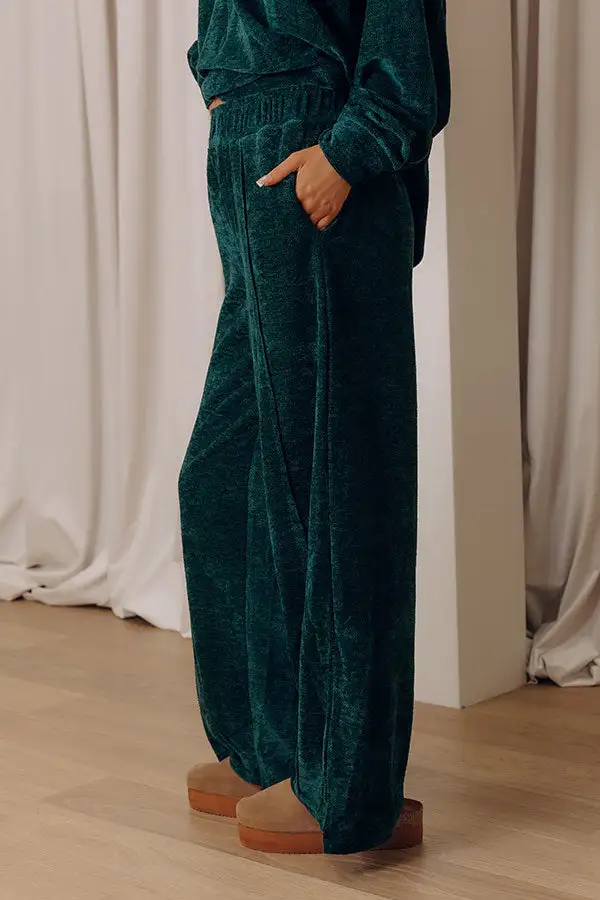 High Waist Wide Leg Chenille Knit Side Slit Pants