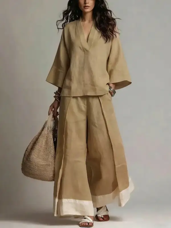 Wide-Leg V-Neck Denim Women's Matching Set