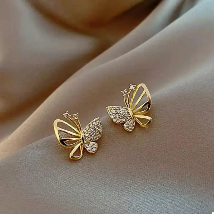 K Gold Plated Butterfly Stud Earrings