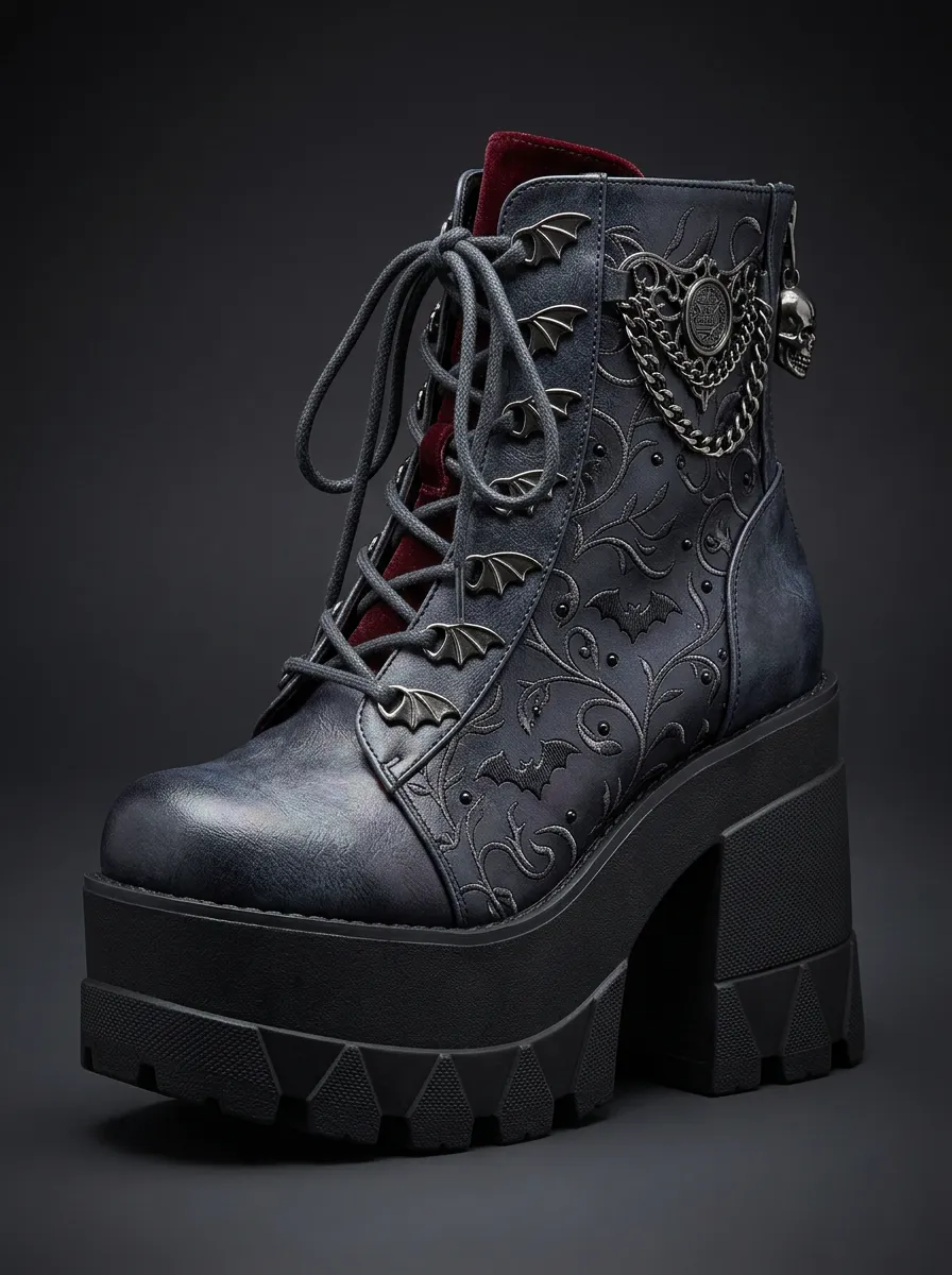 Underground Skull Bat Floral Street Look Women's Gothic Platform Boots