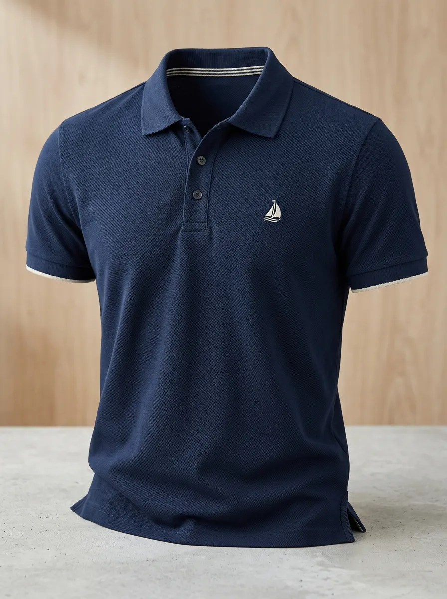 Sailboat-Detail -Detail Nautical-Inspired Men's Polo Shirt
