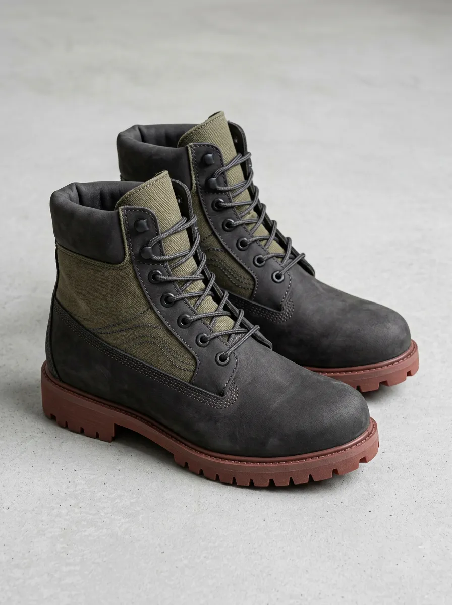 Unisex Military Style Canvas Leather Work Boots