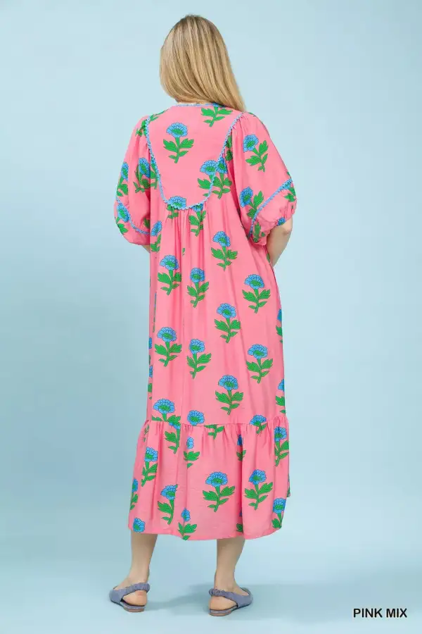 Floral Print Pocketed Midi Dress