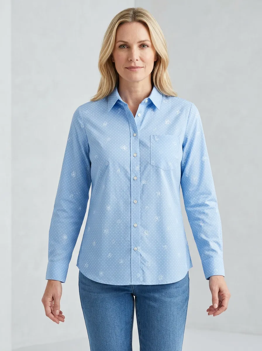 Women's Casual Style Floral Polka Dot Printed Shirt
