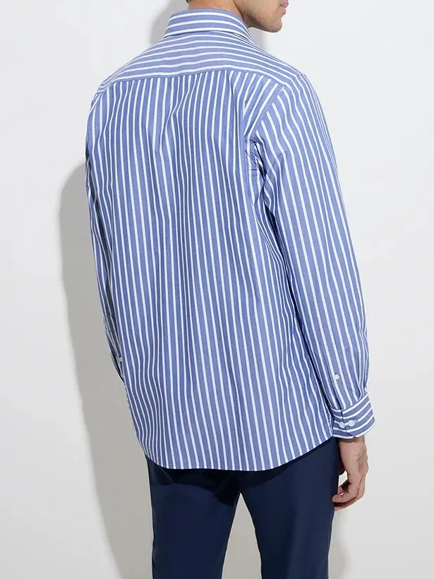 Formals Navy Striped Loose Cotton Shirt