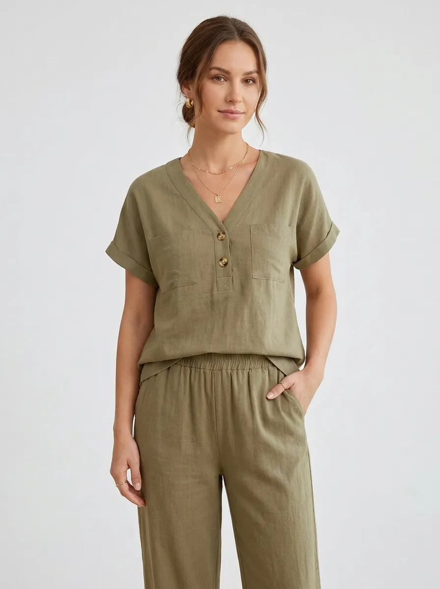 Relaxed Short-Sleeve Women's V-Neck Shirt